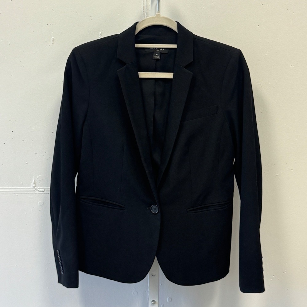 Ann Taylor Petite Single Button Blazer Jacket Size 6P Professional Career Black